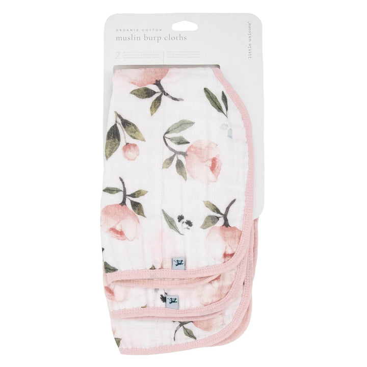 Little Unicorn Organic Cotton Muslin Burp Cloth 2-Pack (Watercolor Floret/Rosie)-Feeding-Little Unicorn-031771 WR-babyandme.ca