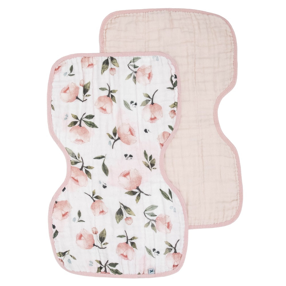 Little Unicorn Organic Cotton Muslin Burp Cloth 2-Pack (Watercolor Floret/Rosie)-Feeding-Little Unicorn-031771 WR-babyandme.ca