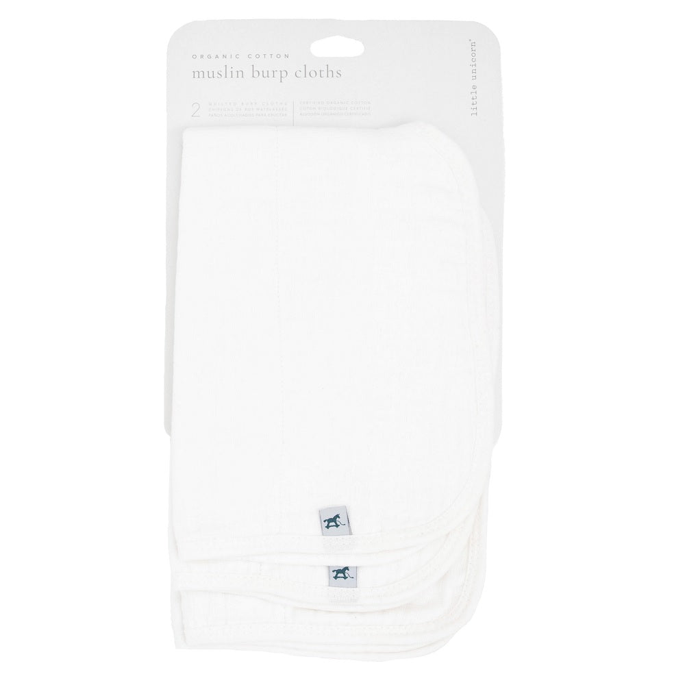 Little Unicorn Organic Cotton Muslin Burp Cloth 2-Pack (White/White)-Feeding-Little Unicorn-031771 WW-babyandme.ca