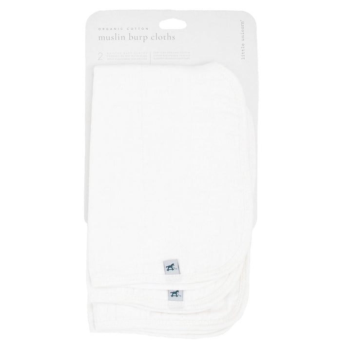 Little Unicorn Organic Cotton Muslin Burp Cloth 2-Pack (White/White)-Feeding-Little Unicorn-031771 WW-babyandme.ca