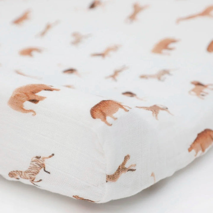Little Unicorn Organic Cotton Muslin Changing Pad Cover (Animal Crackers)-Bath-Little Unicorn-031770 AC-babyandme.ca