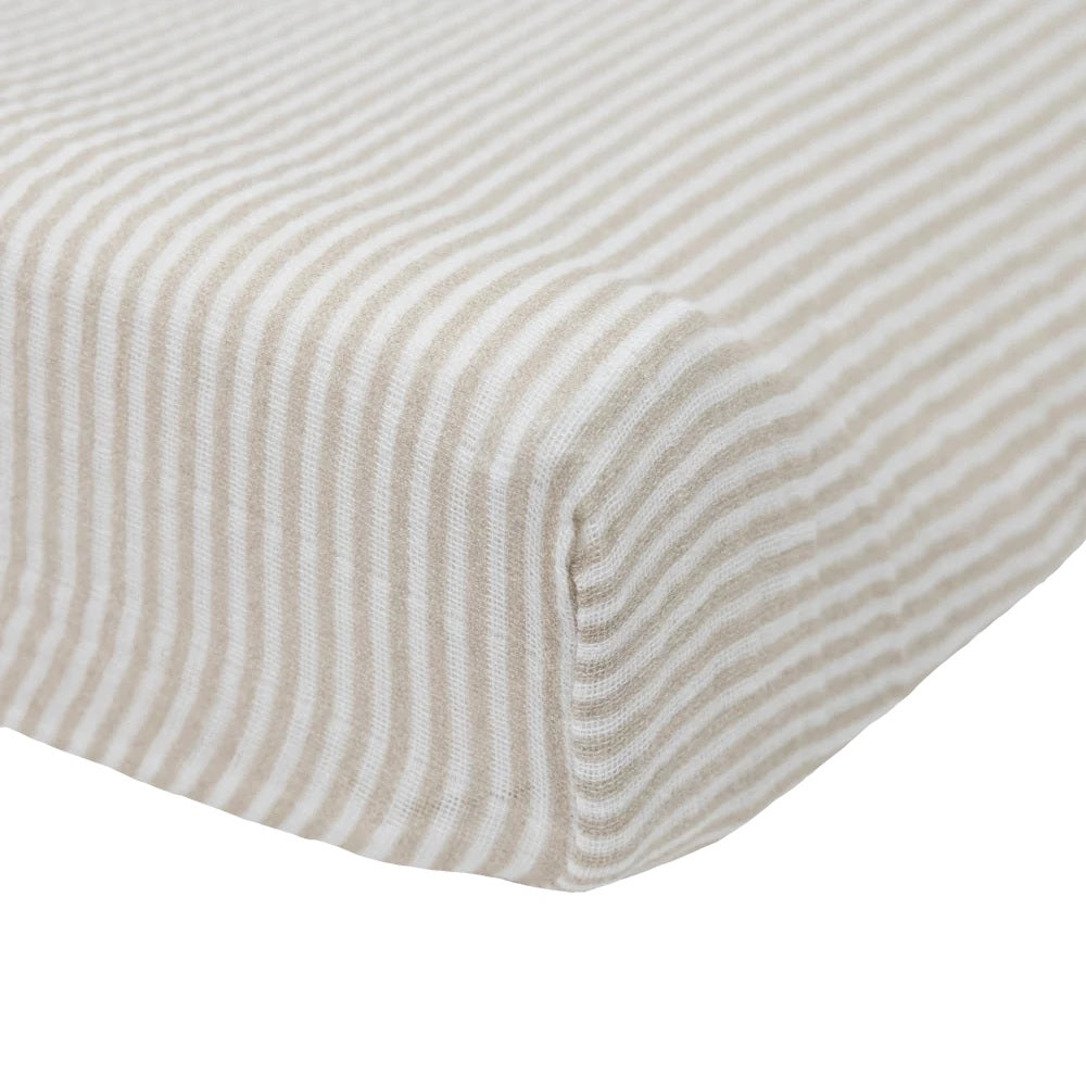 Little Unicorn Organic Cotton Muslin Changing Pad Cover (Sand Stripe)-Bath-Little Unicorn-031770 SS-babyandme.ca
