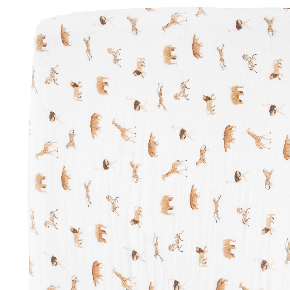 Little Unicorn Organic Cotton Muslin Crib Sheet (Animal Crackers)-Nursery-Little Unicorn-031769 AC-babyandme.ca