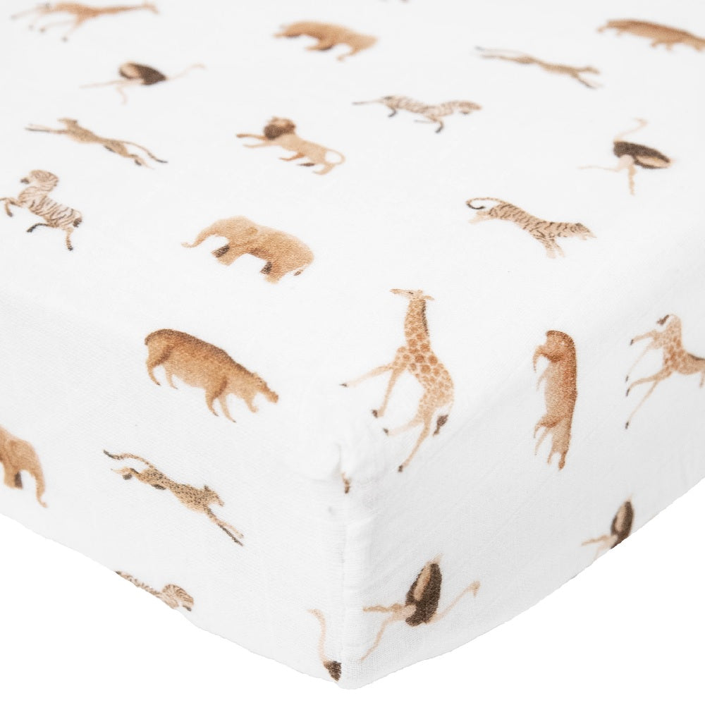Little Unicorn Organic Cotton Muslin Crib Sheet (Animal Crackers)-Nursery-Little Unicorn-031769 AC-babyandme.ca