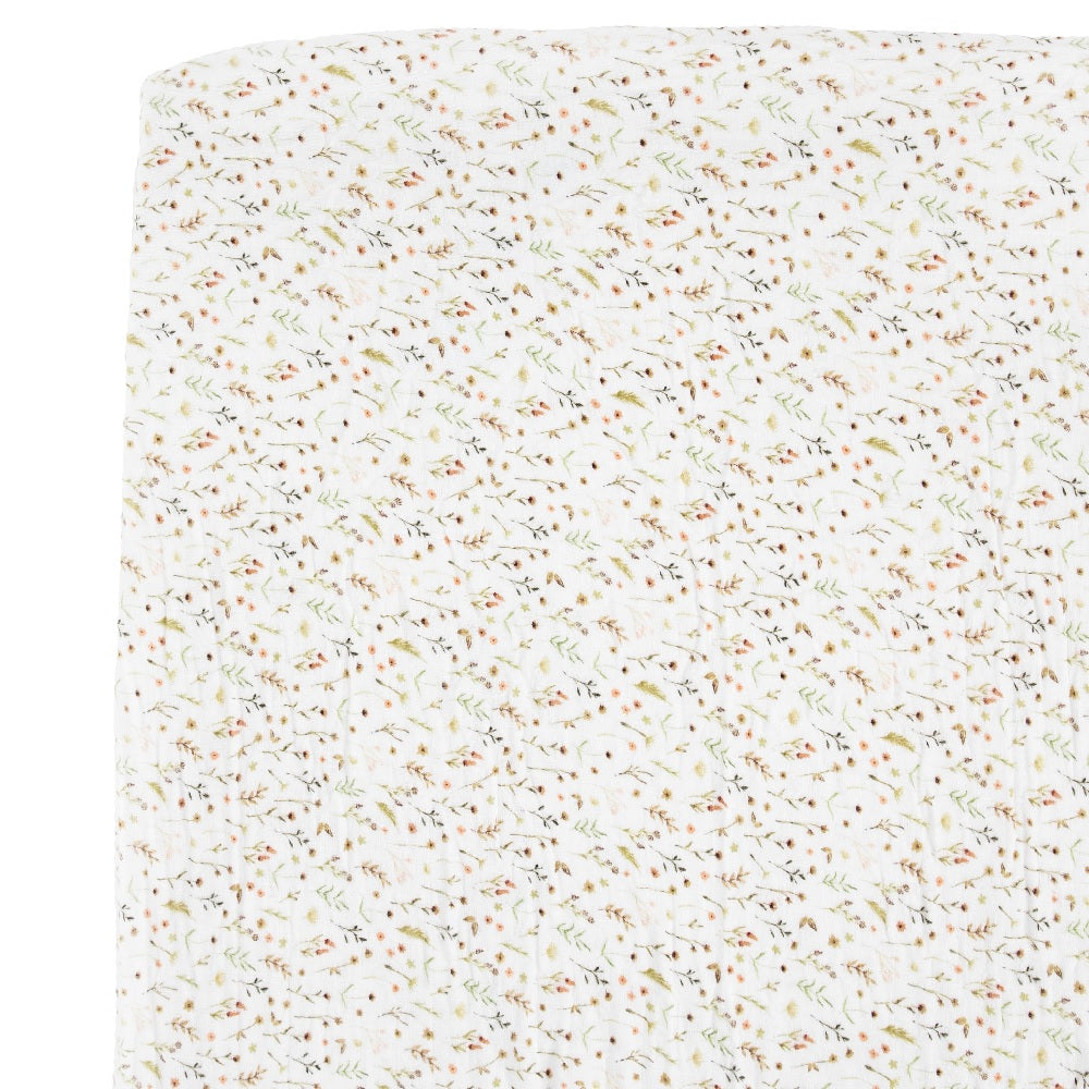 Little Unicorn Organic Cotton Muslin Crib Sheet (Floral Field)-Nursery-Little Unicorn-031769 FF-babyandme.ca