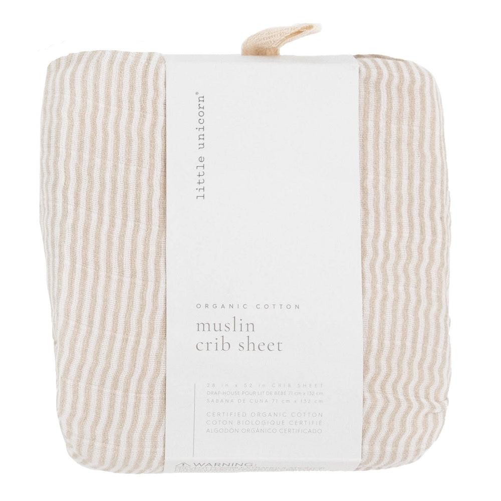 Little Unicorn Organic Cotton Muslin Crib Sheet (Sand Stripe)-Nursery-Little Unicorn-031769 SS-babyandme.ca