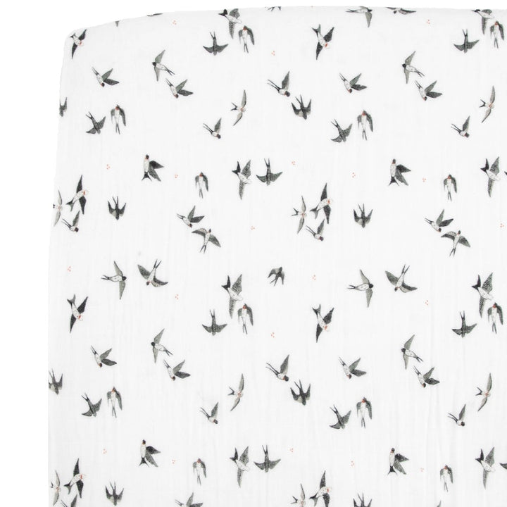 Little Unicorn Organic Cotton Muslin Crib Sheet (Swallows)-Nursery-Little Unicorn-031769 SW-babyandme.ca