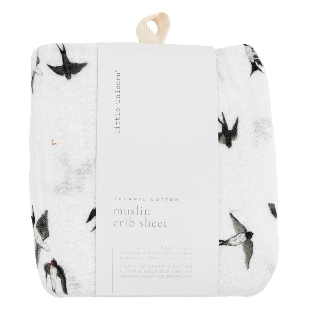 Little Unicorn Organic Cotton Muslin Crib Sheet (Swallows)-Nursery-Little Unicorn-031769 SW-babyandme.ca