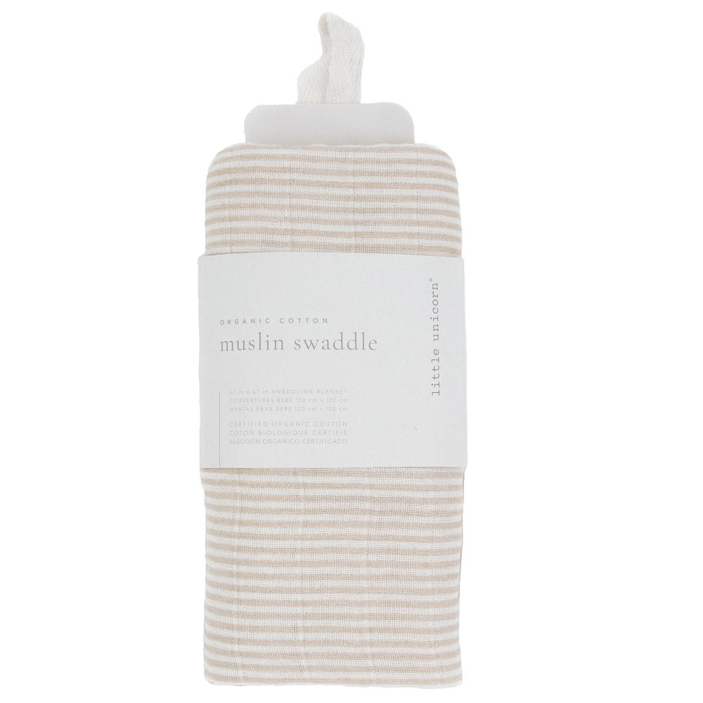 Little Unicorn Organic Cotton Muslin Swaddle Blanket (Sand Stripe)-Nursery-Little Unicorn-031764 SS-babyandme.ca