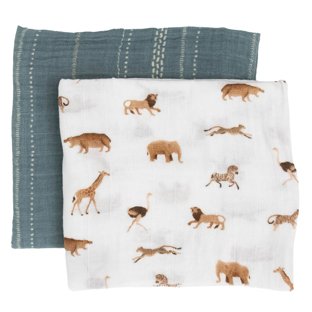 Little Unicorn Organic Cotton Muslin Swaddle Blanket Set (Animal Crackers)-Nursery-Little Unicorn-031765 AC-babyandme.ca