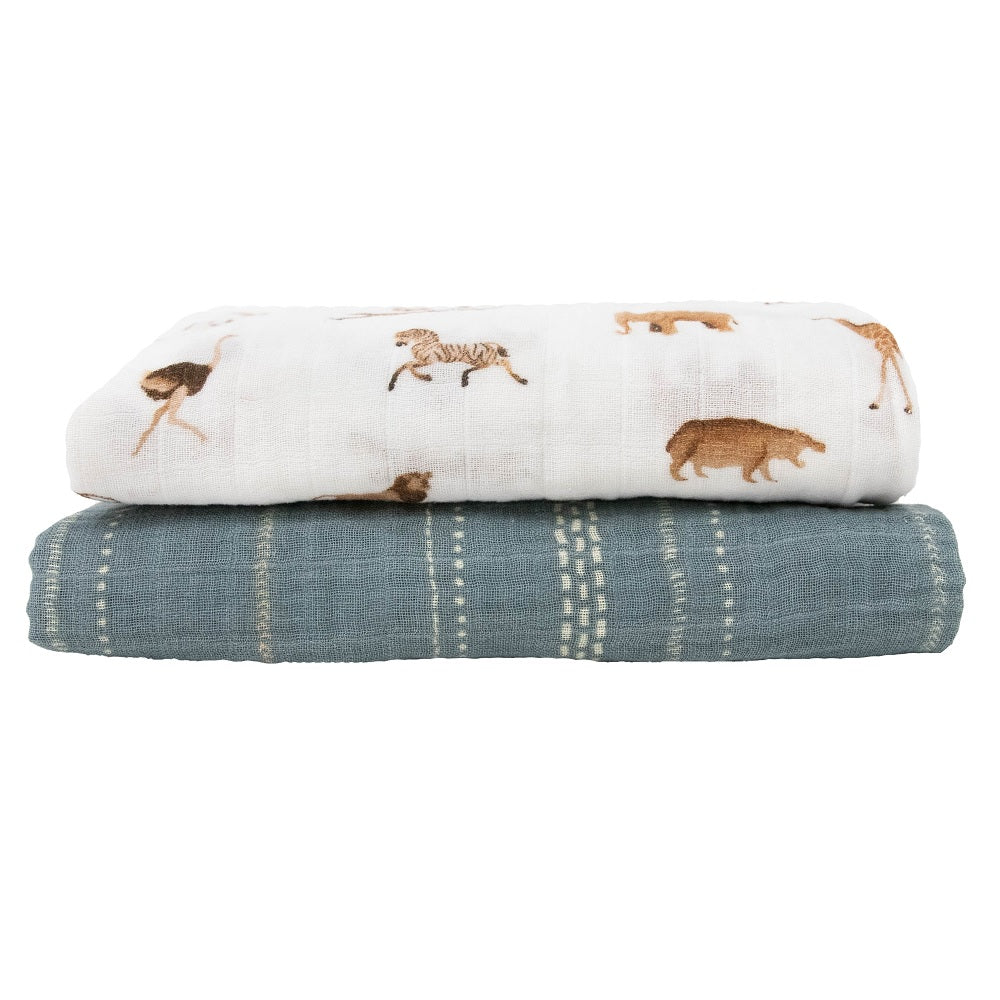 Little Unicorn Organic Cotton Muslin Swaddle Blanket Set (Animal Crackers)-Nursery-Little Unicorn-031765 AC-babyandme.ca