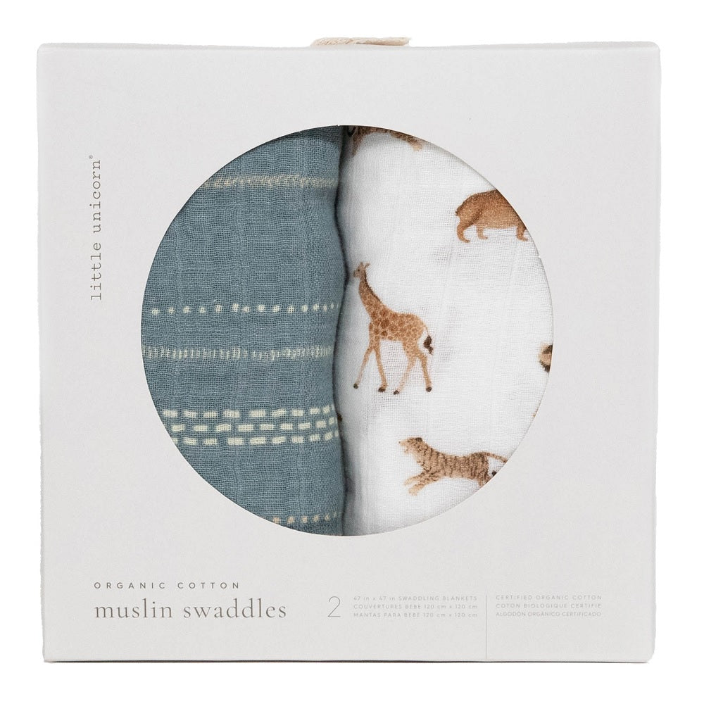 Little Unicorn Organic Cotton Muslin Swaddle Blanket Set (Animal Crackers)-Nursery-Little Unicorn-031765 AC-babyandme.ca