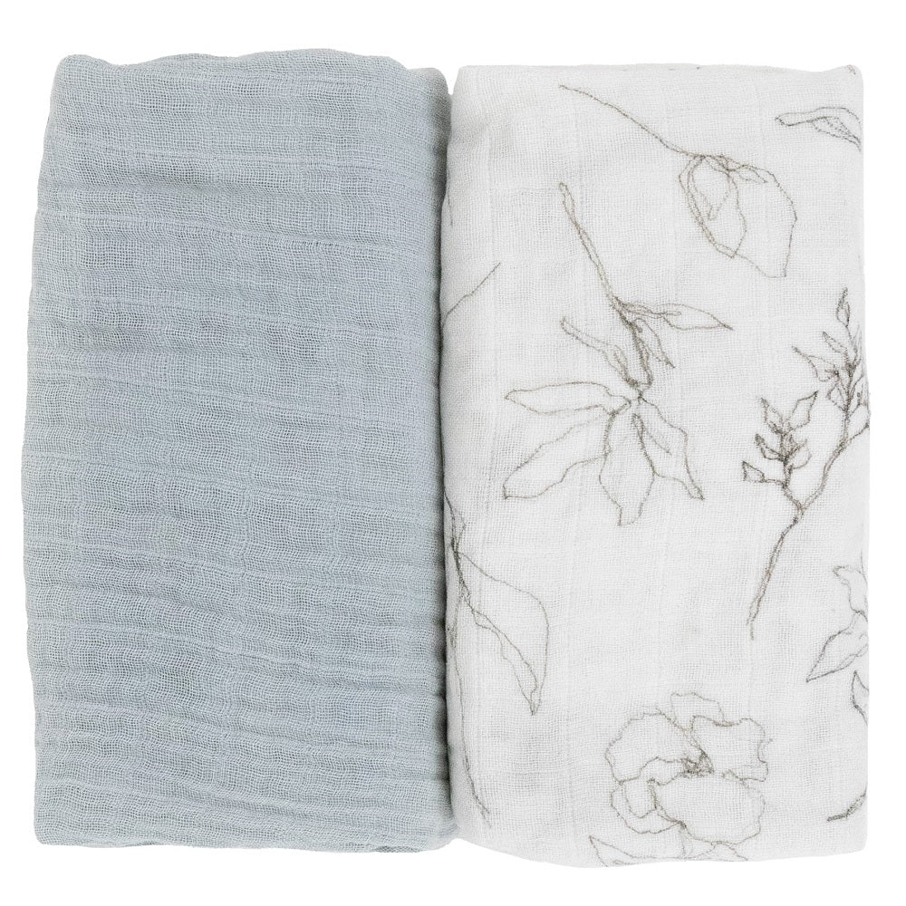 Little Unicorn Organic Cotton Muslin Swaddle Blanket Set (Pencil Floral)-Nursery-Little Unicorn-031765 PF-babyandme.ca