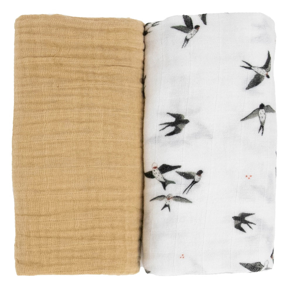 Little Unicorn Organic Cotton Muslin Swaddle Blanket Set (Swallows)-Nursery-Little Unicorn-031765 SW-babyandme.ca