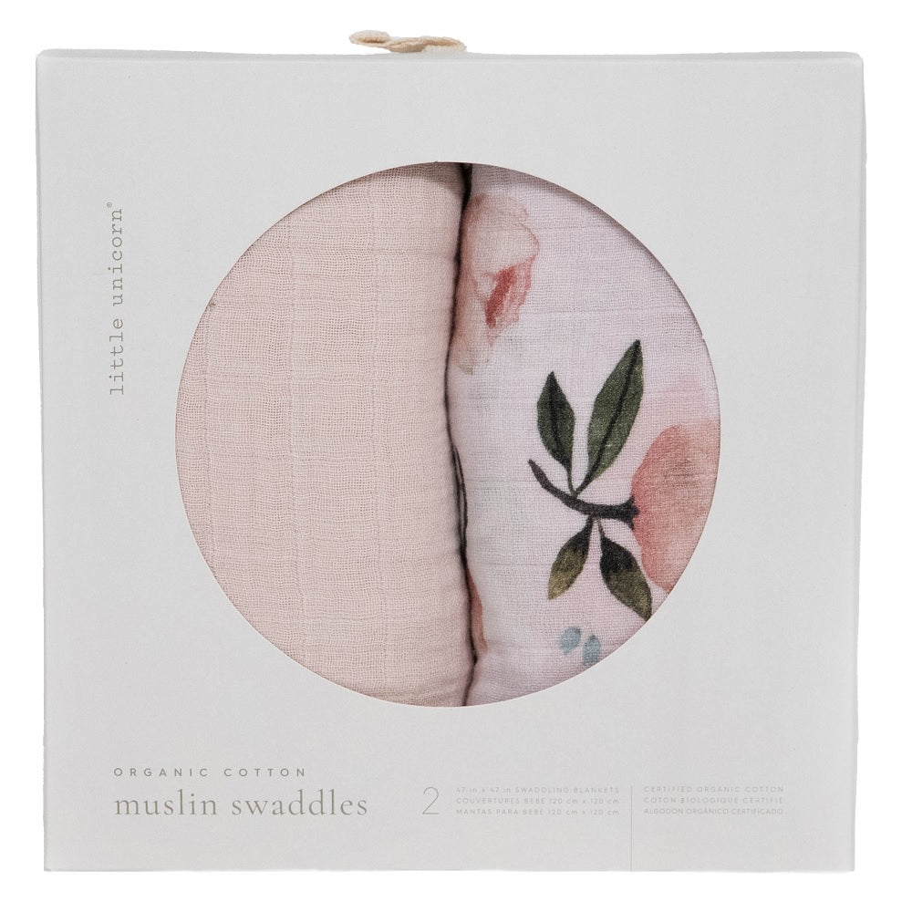 Little Unicorn Organic Cotton Muslin Swaddle Blanket Set (Watercolor Floret)-Nursery-Little Unicorn-031765 WF-babyandme.ca