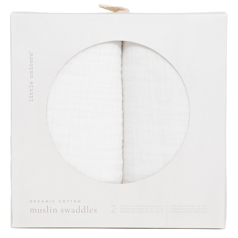 Little Unicorn Organic Cotton Muslin Swaddle Blanket Set (White)-Nursery-Little Unicorn-031765 WH-babyandme.ca
