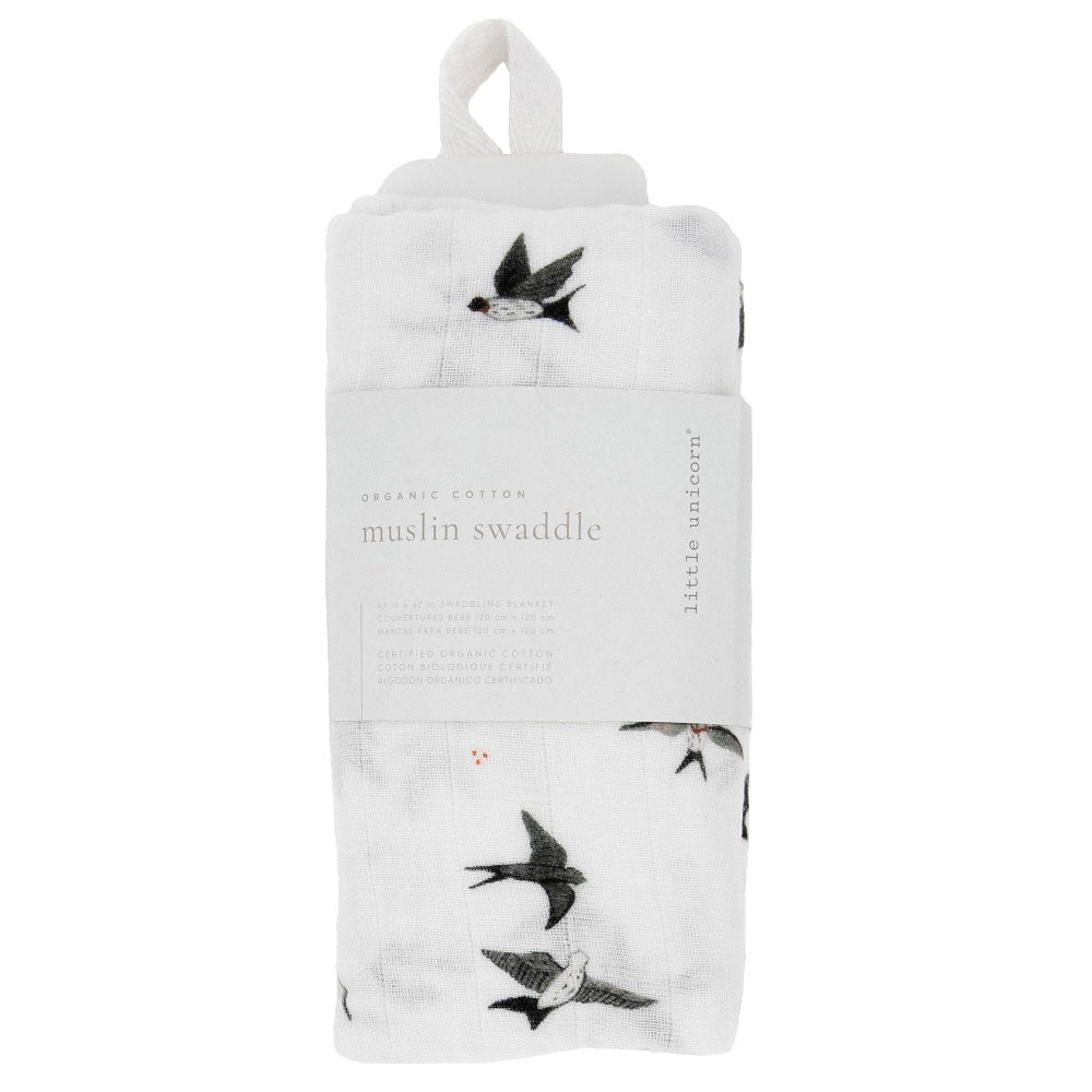Little Unicorn Organic Cotton Muslin Swaddle Blanket (Swallows)-Nursery-Little Unicorn-031764 SW-babyandme.ca