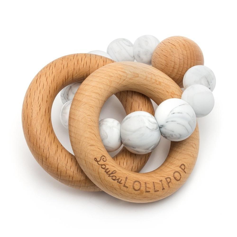 LouLou LOLLIPOP Bubble Silicone & Wood Teether (Marble)-Health-LouLou LOLLIPOP-026906 MB-babyandme.ca