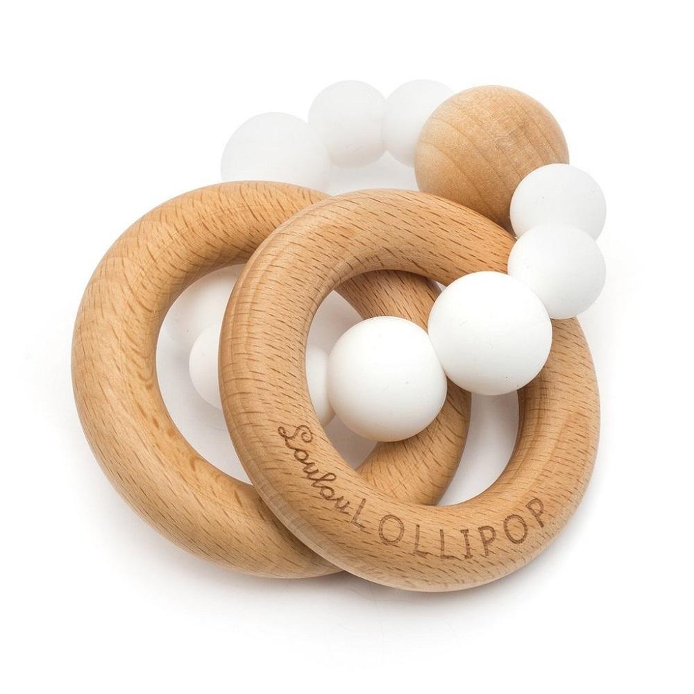 LouLou LOLLIPOP Bubble Silicone & Wood Teether (White)-Health-LouLou LOLLIPOP-026906 WH-babyandme.ca
