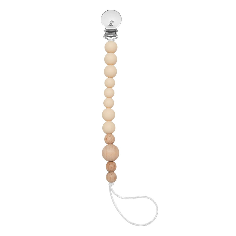 LouLou LOLLIPOP Colour Block Silicone & Wood Pacifier Clip (Beige)-Health-LouLou LOLLIPOP-026905 BE-babyandme.ca