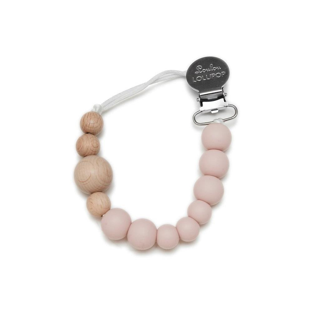 LouLou LOLLIPOP Colour Block Silicone & Wood Pacifier Clip (Dusty Rose)-Health-LouLou LOLLIPOP-026905 DR-babyandme.ca