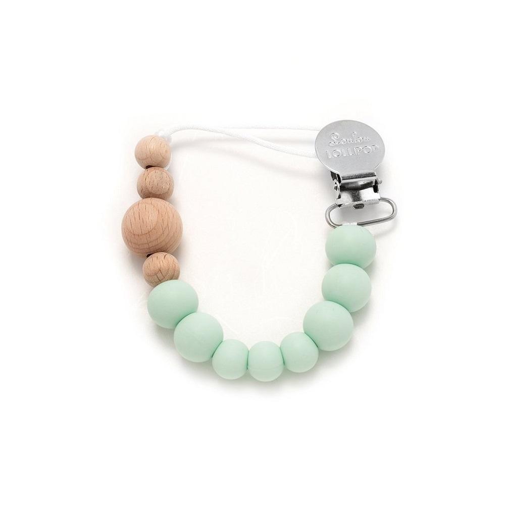 LouLou LOLLIPOP Colour Block Silicone & Wood Pacifier Clip (Mint)-Health-LouLou LOLLIPOP-026905 MT-babyandme.ca