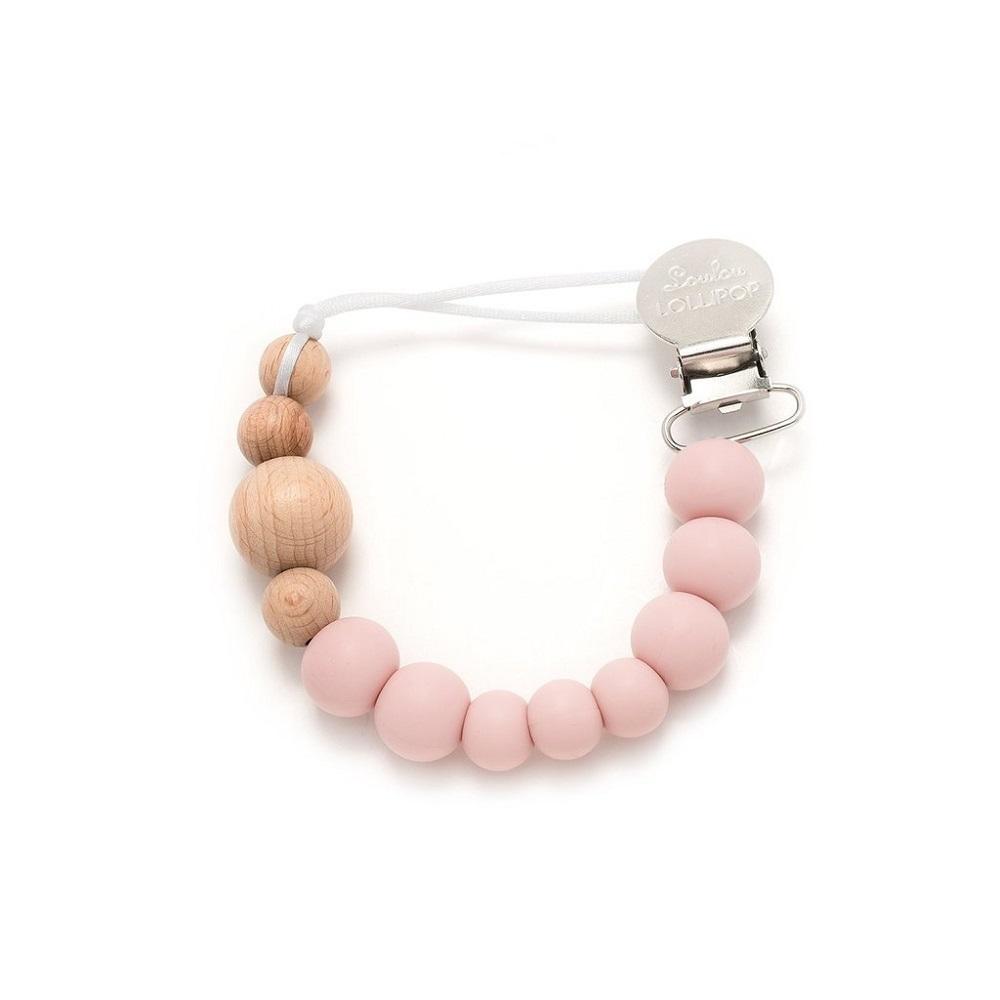 LouLou LOLLIPOP Colour Block Silicone & Wood Pacifier Clip (Pink Quartz)-Health-LouLou LOLLIPOP-026905 PQ-babyandme.ca