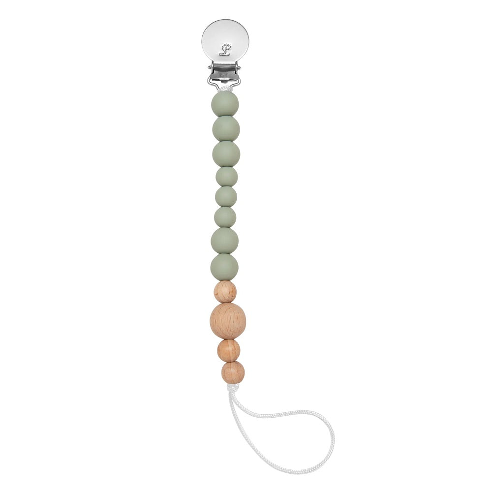 LouLou LOLLIPOP Colour Block Silicone & Wood Pacifier Clip (Sage)-Health-LouLou LOLLIPOP-026905 SG-babyandme.ca