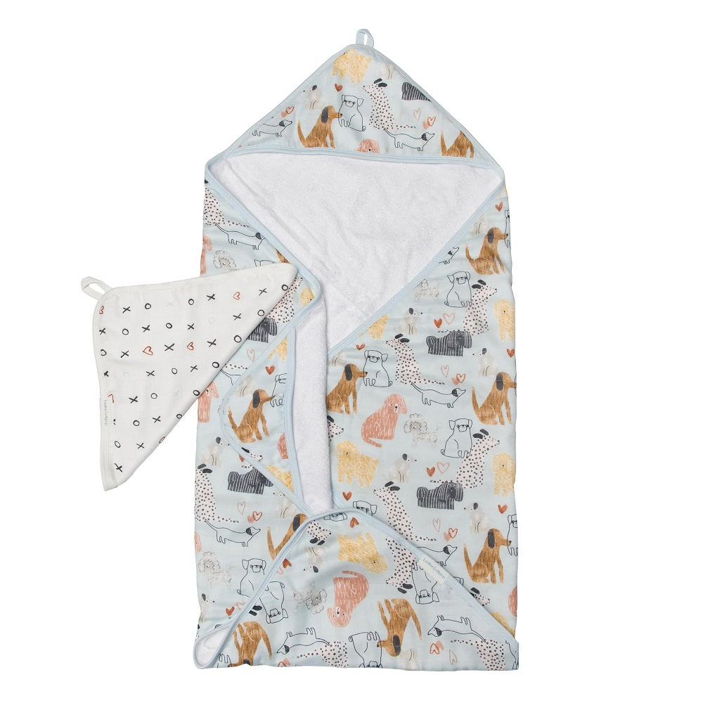 LouLou LOLLIPOP Hooded Towel Set (Honey Puppies)-Bath-LouLou LOLLIPOP-031380 HP-babyandme.ca