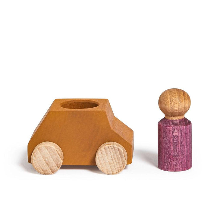 Lubulona Car (Ochre with Plum Figure)-Toys & Learning-Lubulona-030544 OP-babyandme.ca