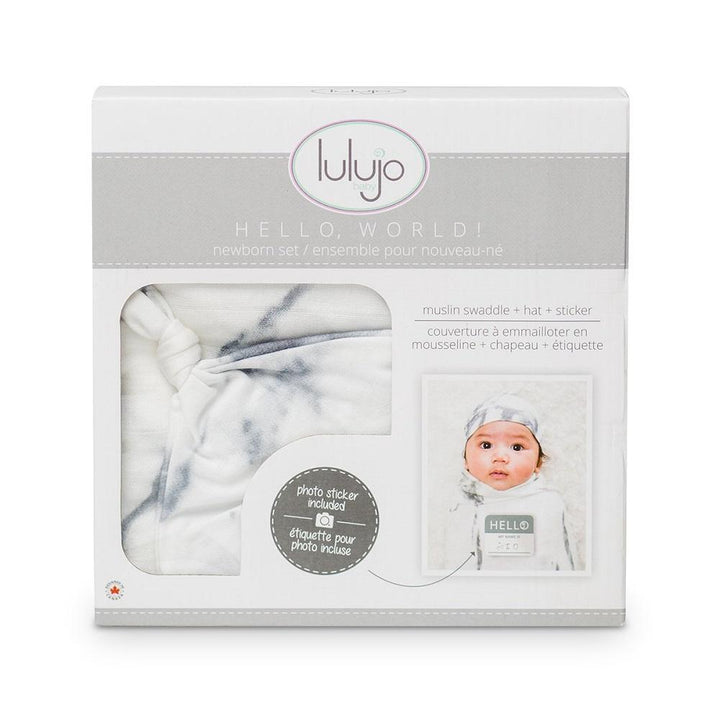 Lulujo Hello World Swaddling Blanket & Hat Set (Marble)-Nursery-Lulujo-025827 MB-babyandme.ca