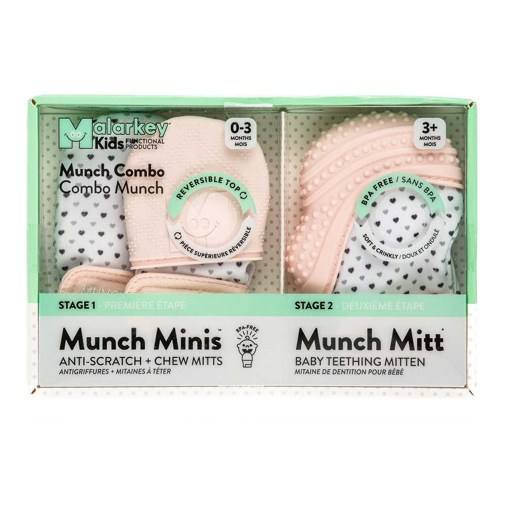 Malarkey Kids Munch Mini/Munch Mitt Combo (Pink Hearts)-Health-Malarkey Kids-030834 PH-babyandme.ca
