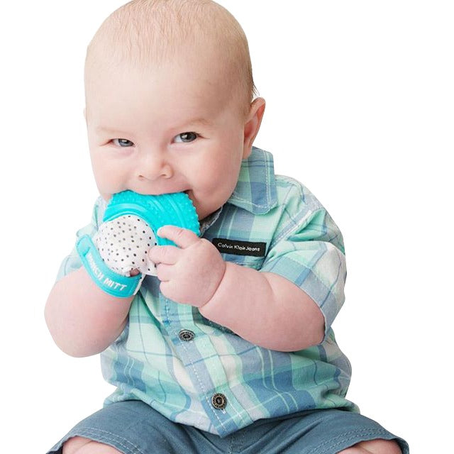 Malarkey Kids Munch Mitt (Aqua Polka Dots)-Health-Malarkey Kids-010343 BL-babyandme.ca