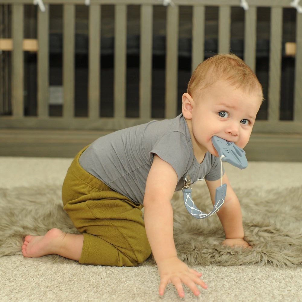 Malarkey Kids Teether Tether & Teether (Nautical Baby Shark)-Health-Malarkey Kids-030845 BS-babyandme.ca