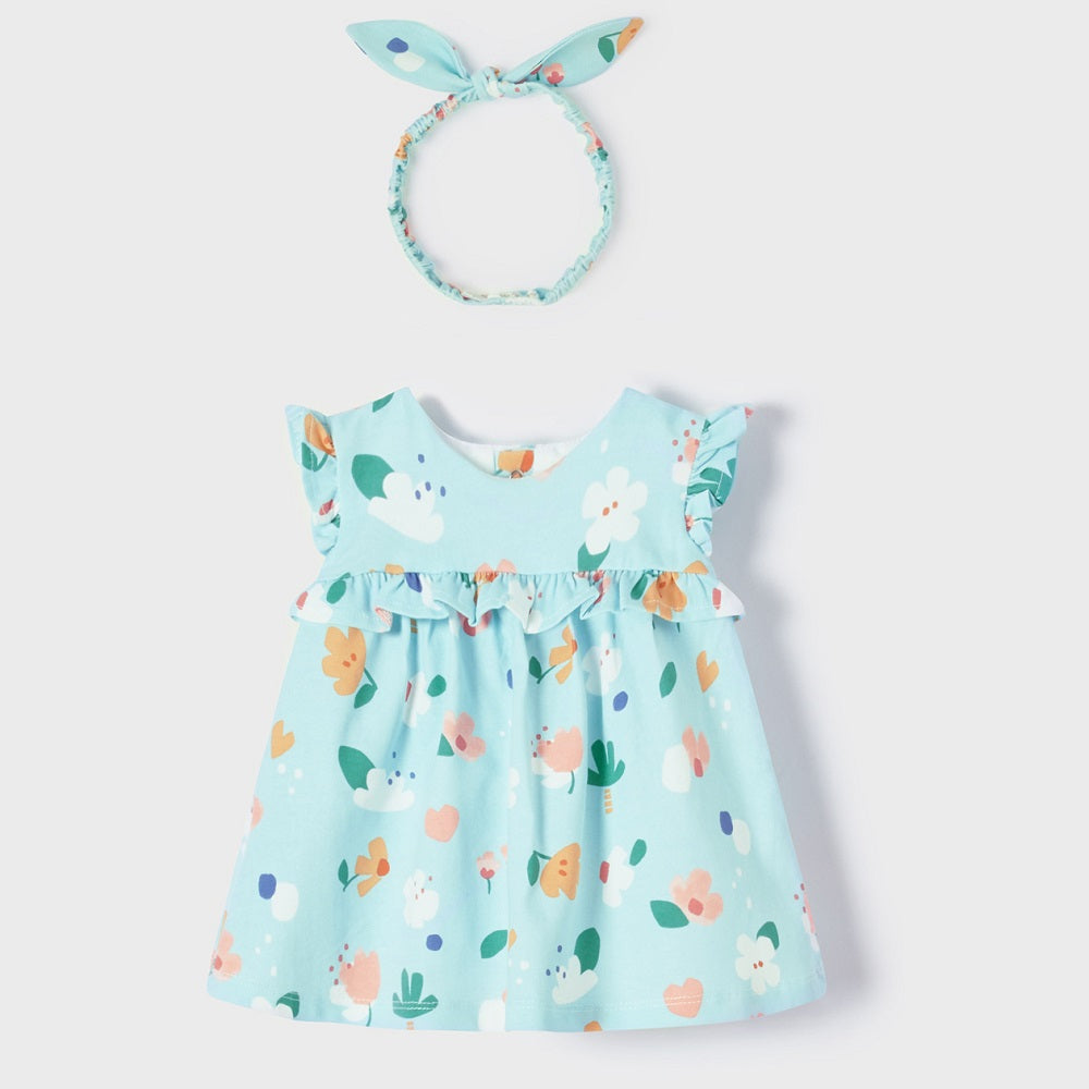 Mayoral 01857-062 Dress with Headband (Aqua) - FINAL SALE-Apparel-Mayoral--babyandme.ca