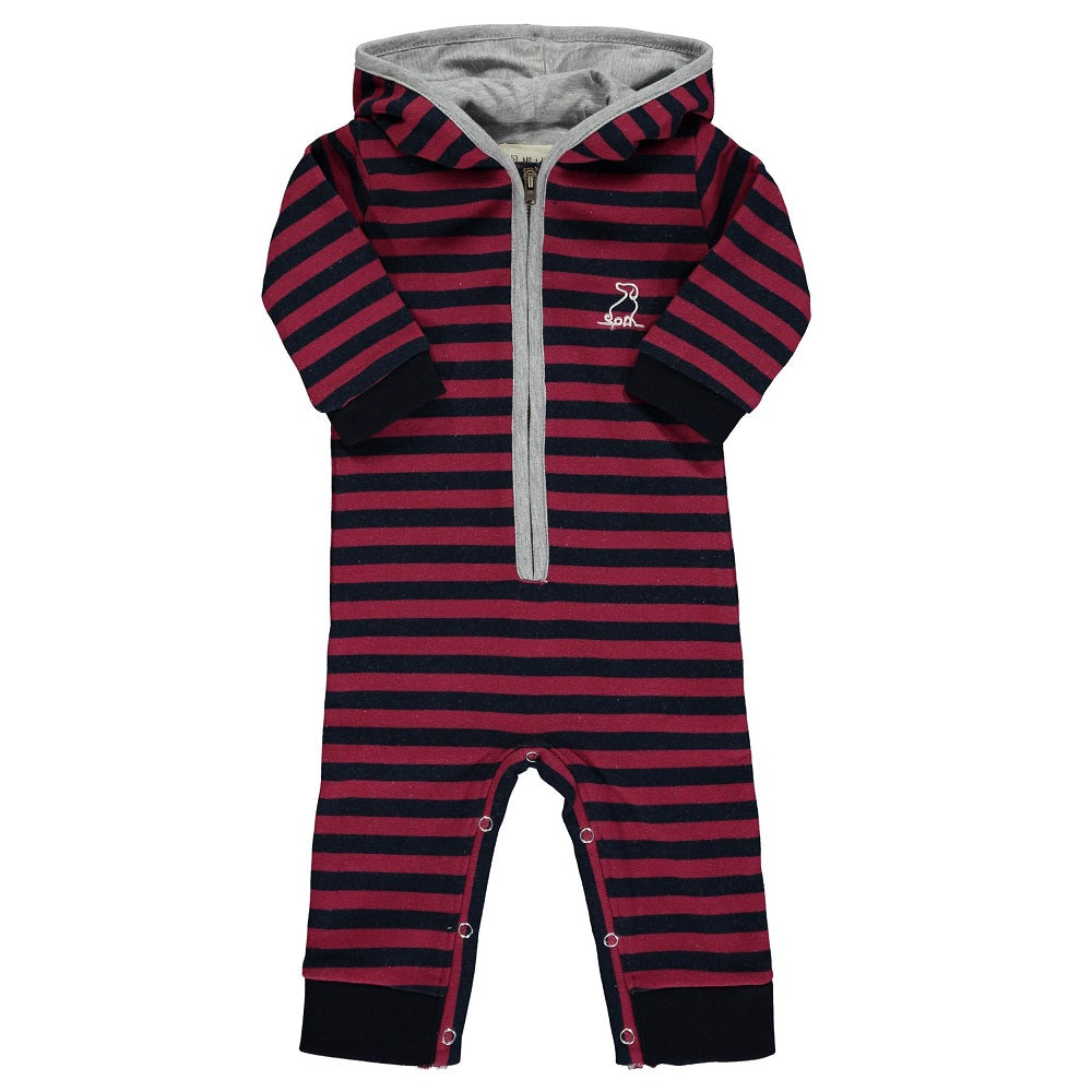 Me & Henry Blaine Hooded Romper (Burgundy Stripe)-Apparel-Me & Henry--babyandme.ca