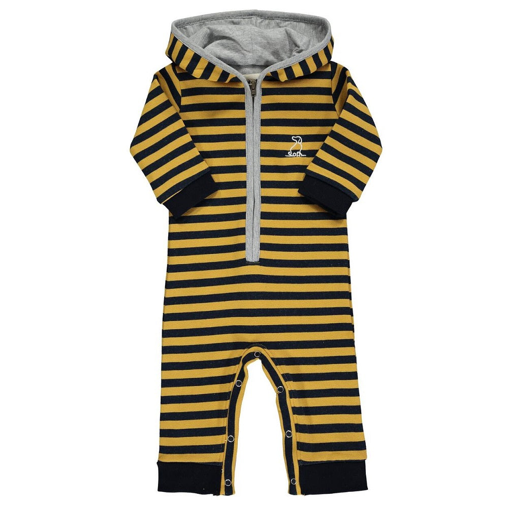 Me & Henry Blaine Hooded Romper (Mustard Stripe)-Apparel-Me & Henry--babyandme.ca