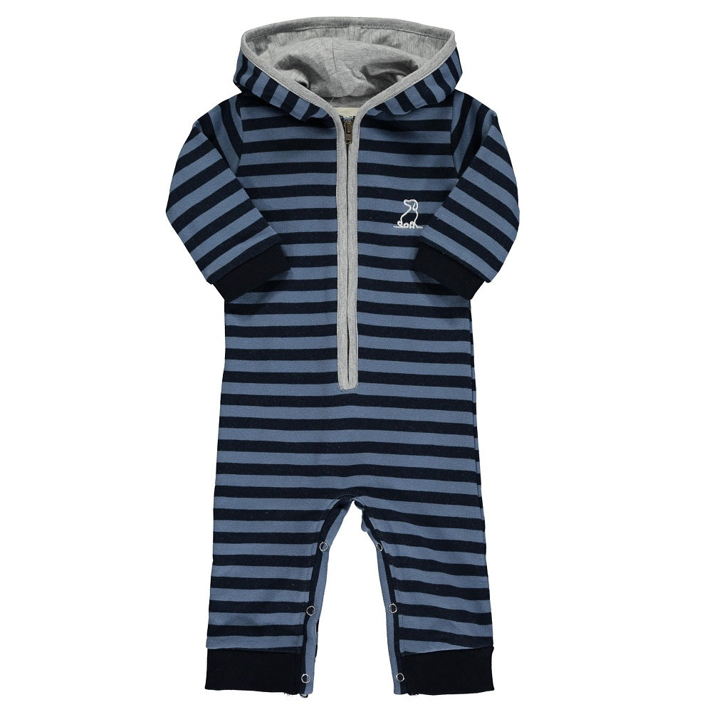 Me & Henry Blaine Hooded Romper (Navy Stripe)-Apparel-Me & Henry--babyandme.ca