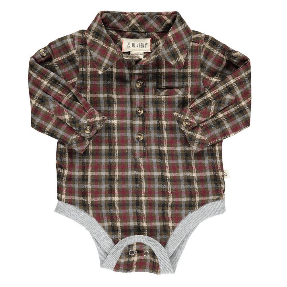 Me & Henry Jasper Woven Onesie (Brown/Rust Plaid)-Apparel-Me & Henry--babyandme.ca