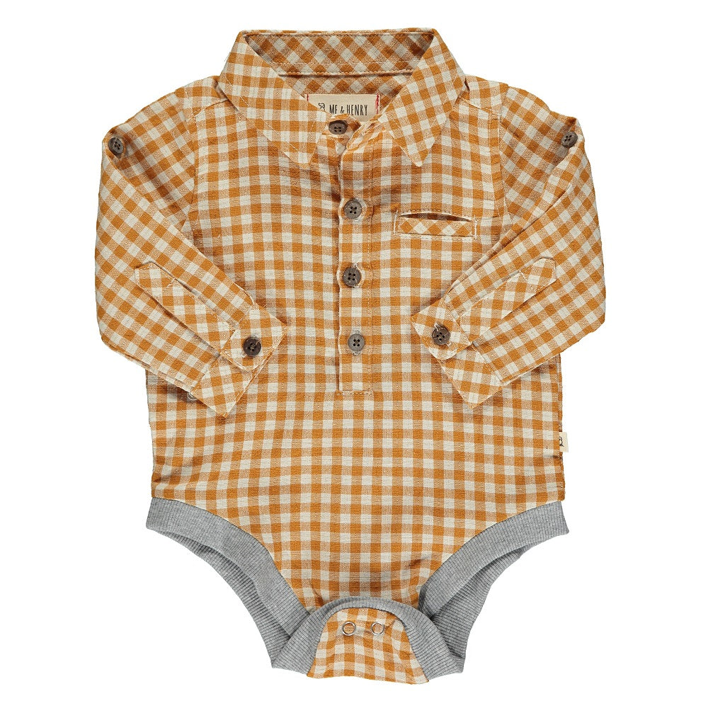 Me & Henry Jasper Woven Onesie (Gold Plaid)-Apparel-Me & Henry--babyandme.ca