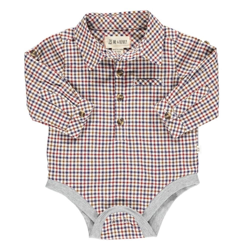 Me & Henry Jasper Woven Onesie (Navy/Cream/Wine Plaid)-Apparel-Me & Henry--babyandme.ca