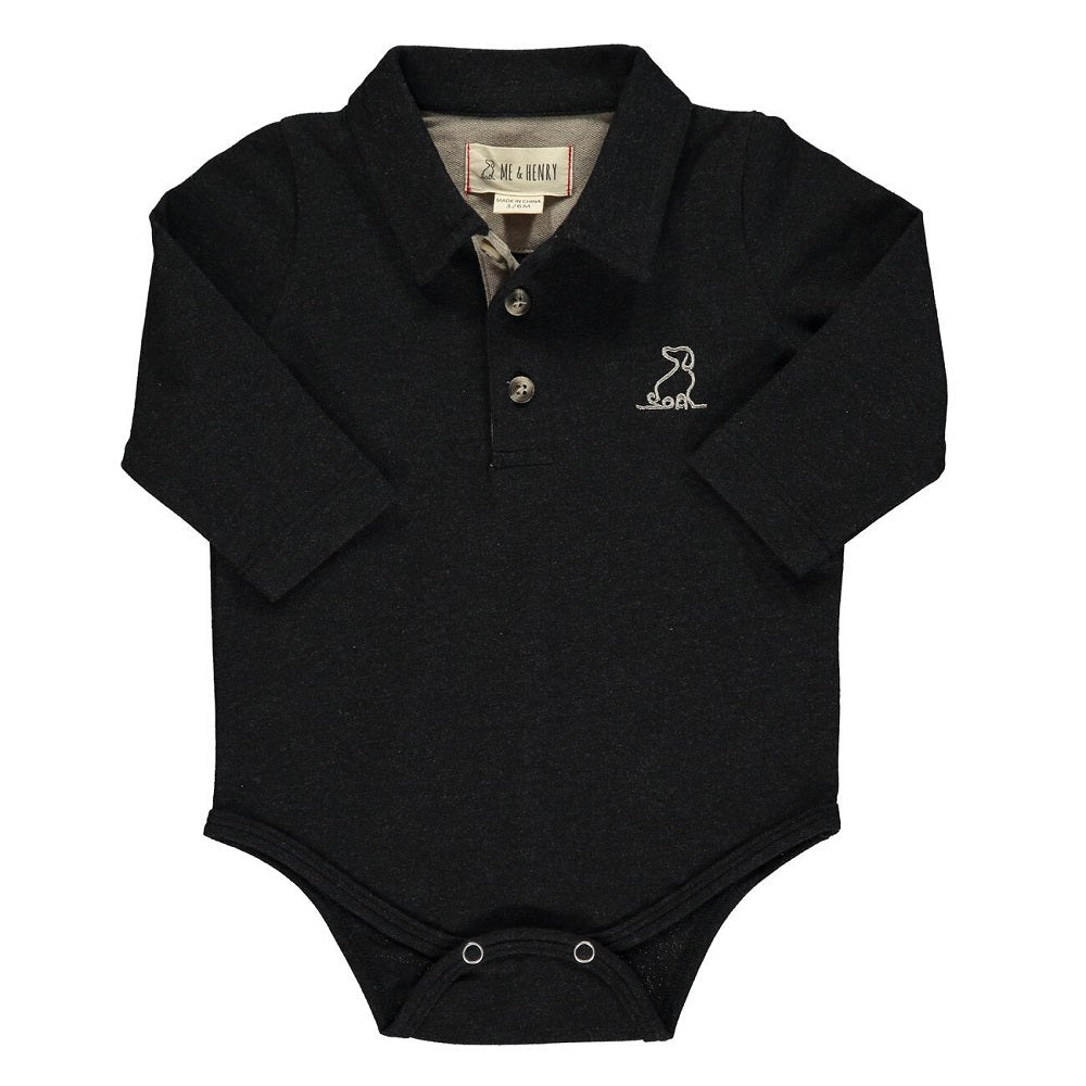 Me & Henry Seymour Polo Onesie (Charcoal Pique)-Apparel-Me & Henry--babyandme.ca
