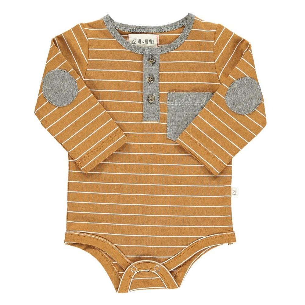 Me & Henry Stanton Henley Onesie (Brown/White Stripe) - FINAL SALE-Apparel-Me & Henry--babyandme.ca