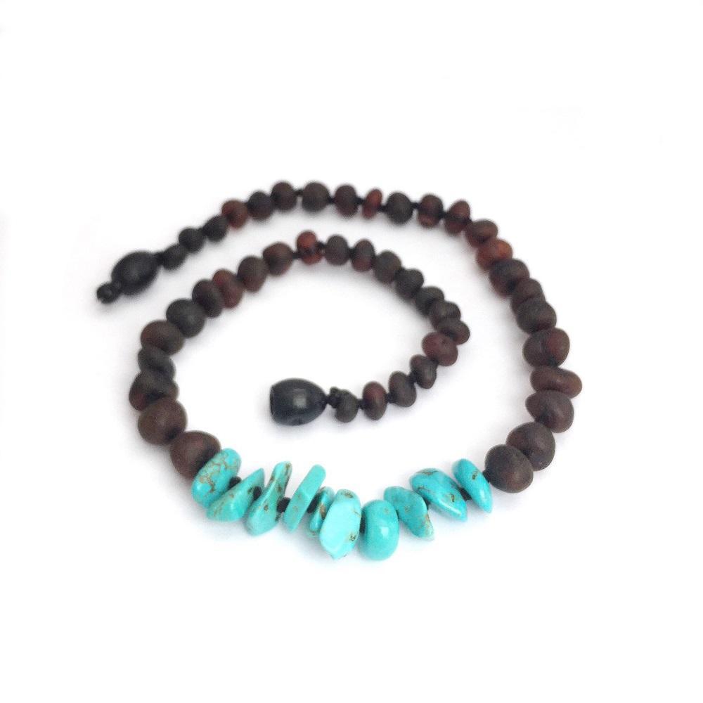 Momma Goose Baltic Amber Teething Necklace (Raw Cherry & Turquoise)-Health-Momma Goose-007819 CT-babyandme.ca