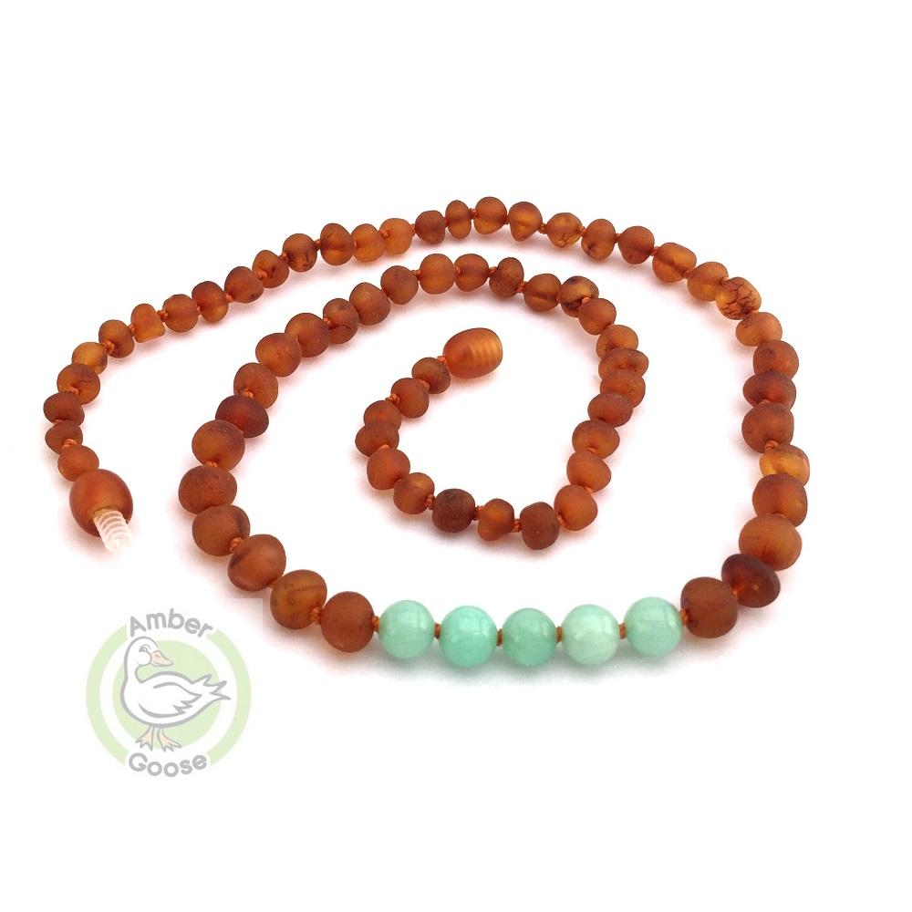 Momma Goose Baltic Amber Teething Necklace (Raw Cognac & Amazonite)-Health-Momma Goose-007819 CZ-babyandme.ca