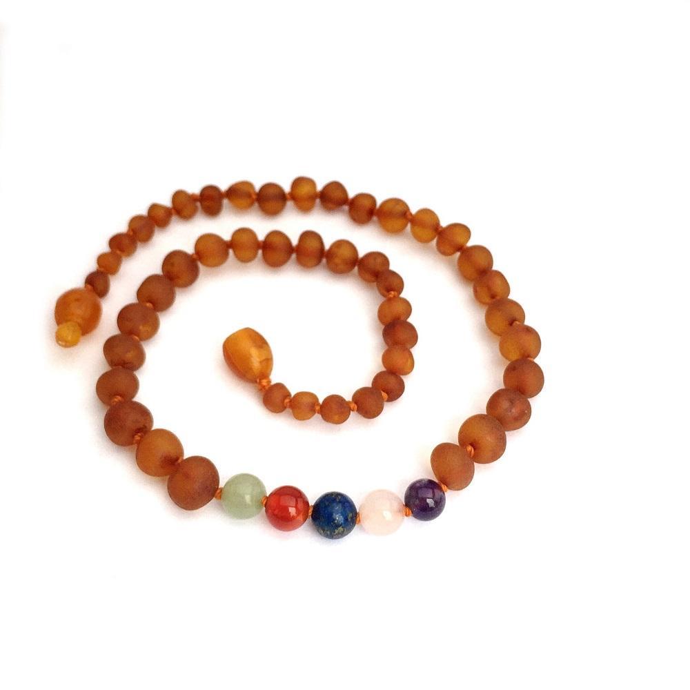Momma Goose Baltic Amber Teething Necklace (Raw Cognac & Rainbow Gem)-Health-Momma Goose-007819 CM-babyandme.ca