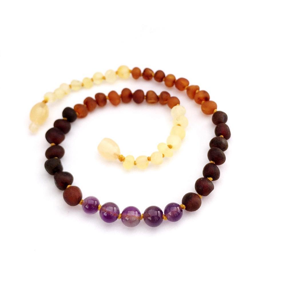 Momma Goose Baltic Amber Teething Necklace (Raw Rainbow & Amethyst)-Health-Momma Goose-007819 RA-babyandme.ca