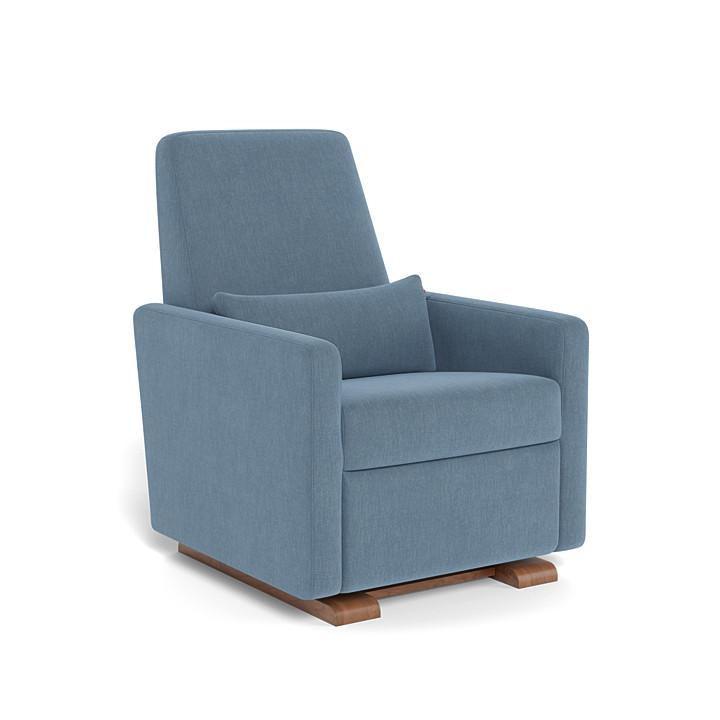 Monte Grano Glider Recliner (Walnut Base) SPECIAL ORDER-Nursery-Monte Design-Performance Heathered: Denim Blue-011163 WN DB-babyandme.ca