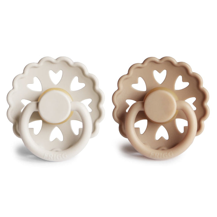 Mushie FRIGG Andersen Natural Rubber Pacifier 2-Pack (Cream/Silky Satin)-Health-Mushie--babyandme.ca