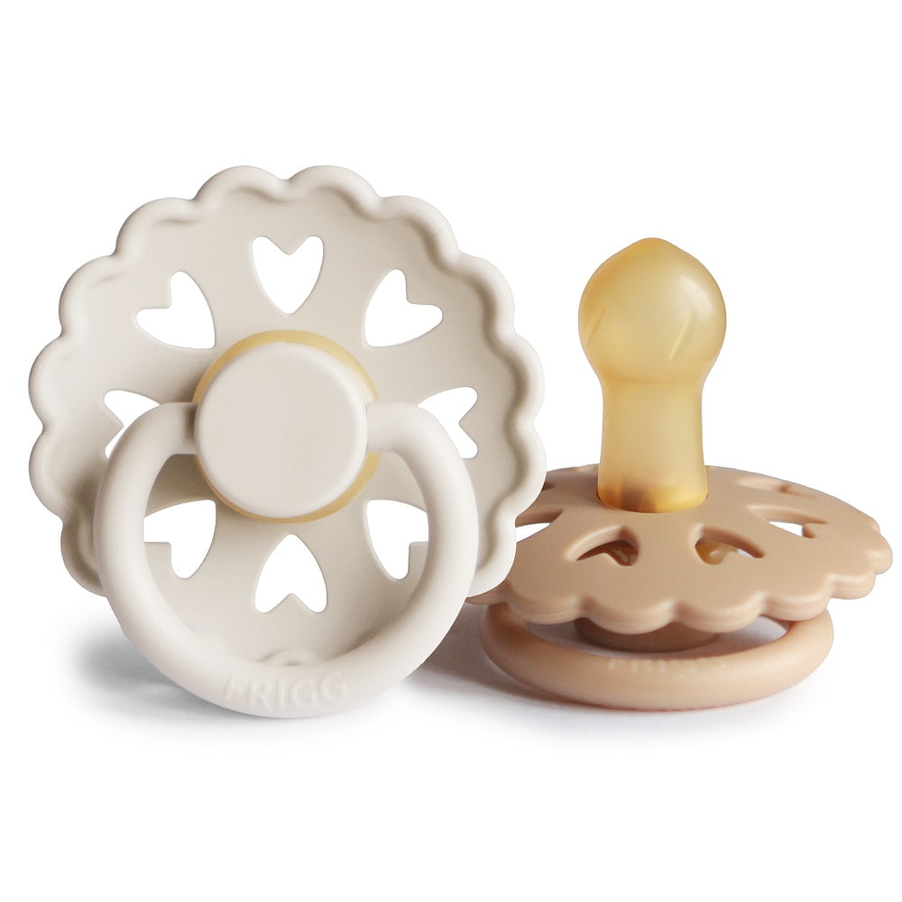 Mushie FRIGG Andersen Natural Rubber Pacifier 2-Pack (Cream/Silky Satin)-Health-Mushie--babyandme.ca